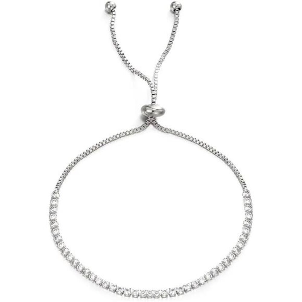 Shejuety Adjustable Tennis Bracelet with Cube Zirconia Crystal Sliding Buckle